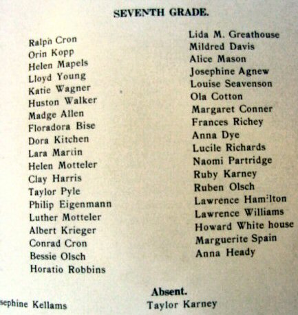 1917 Seventh Grade Class List
